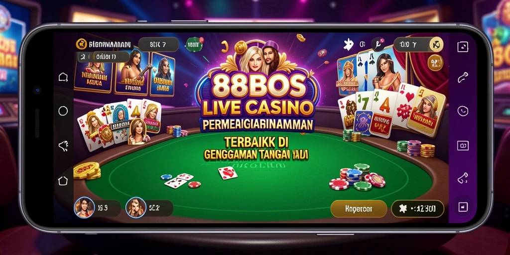 Screenshot gameplay 88BOS yang menampilkan dealer langsung dan suasana kasino.