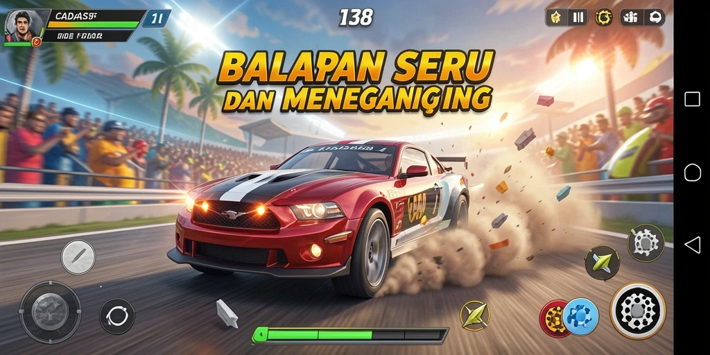 Screenshot gameplay balapan yang mendebarkan di CADAS138.