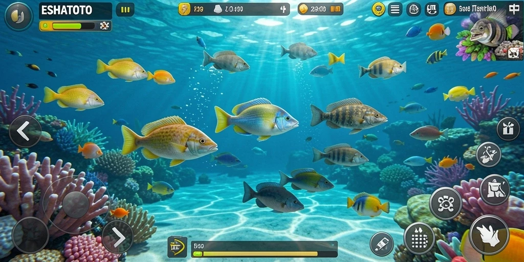 Screenshot dari gameplay ESHATOTO yang penuh aksi menembak ikan.