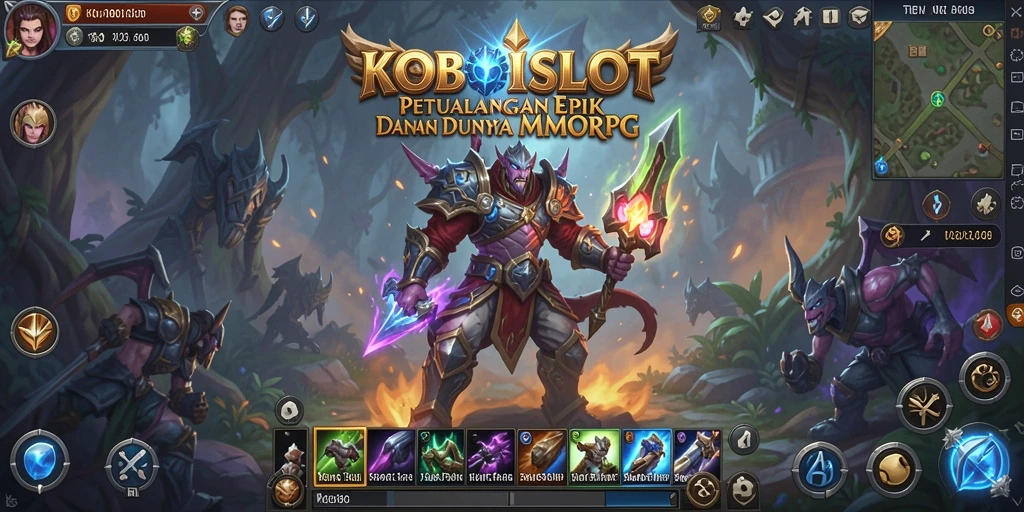 Screenshot KOBOISLOT menampilkan karakter yang sedang bertarung dalam lingkungan fantastis.