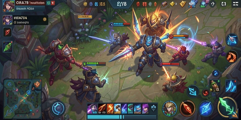 Tangkapan layar gameplay <strong>ORA78</strong> menunjukkan aksi seru dalam pertarungan MOBA.