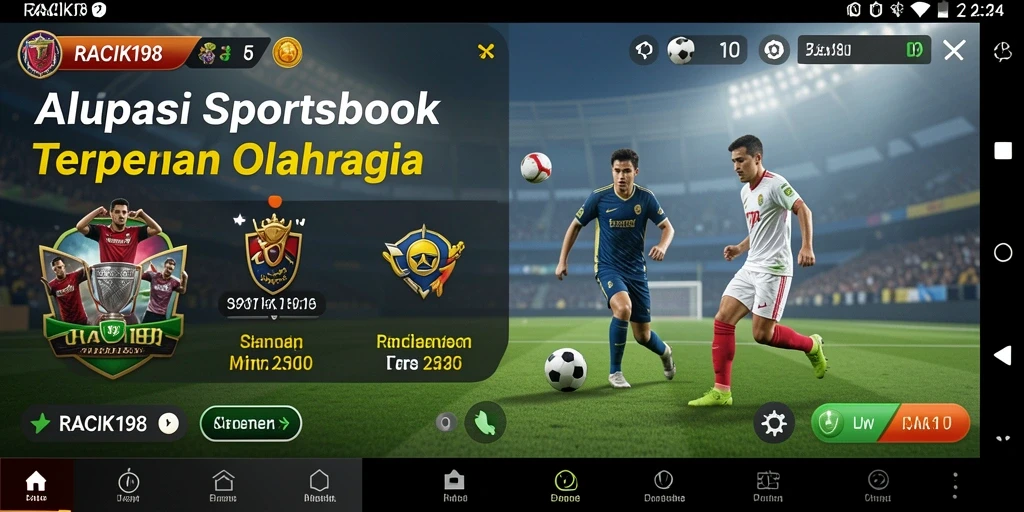Screenshot utama menunjukkan tampilan interaktif dan fitur sportsbook RACIK198.