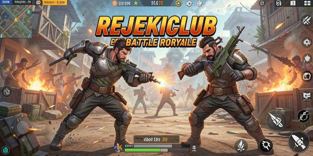 Tampilan gameplay seru dari REJEKICLUB dengan pertarungan intens di arena.