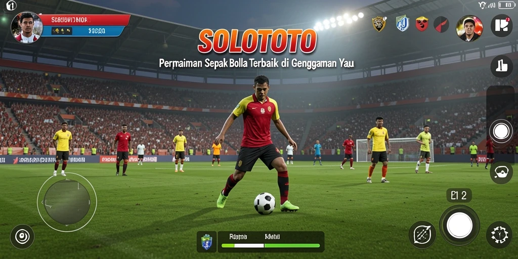 Tampilan gameplay intens dan seru dalam permainan sepak bola.