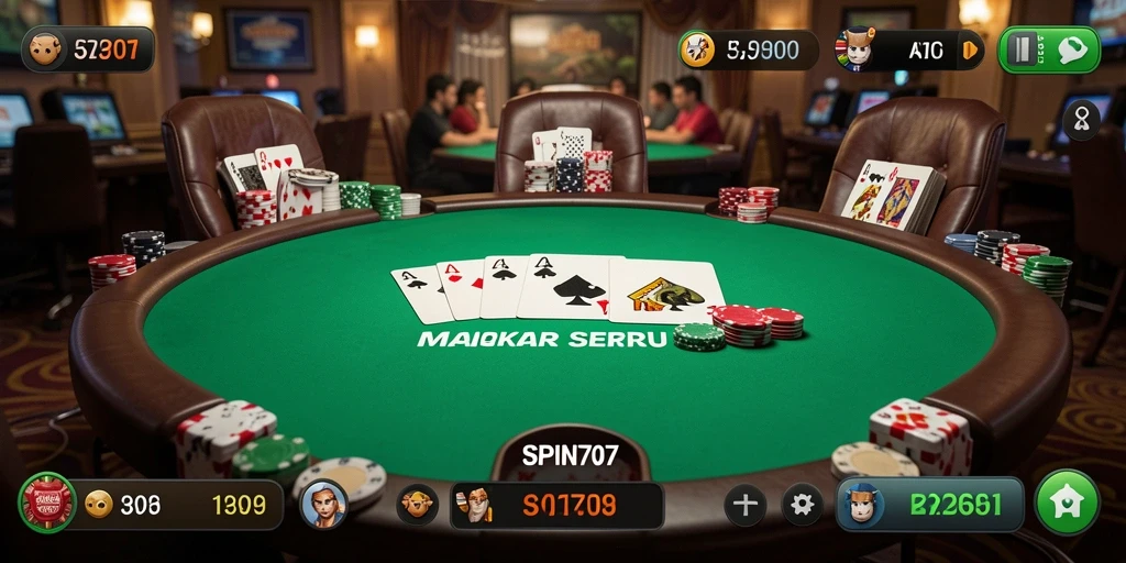 Tangkapan layar gameplay SPIN707 menunjukkan suasana poker yang seru.