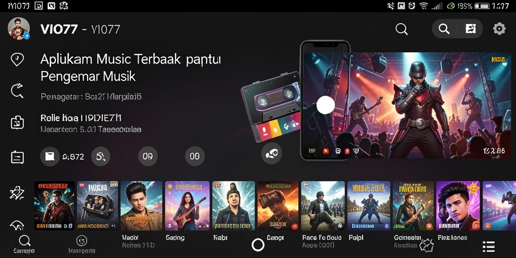 Tampilan gameplay <strong>VIO77</strong> yang menarik dengan opsi mendengarkan musik.